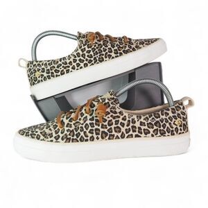Sperry Crest Vibe Leopard Print Canvas Slip-on Sneakers STS85931 Women's 9